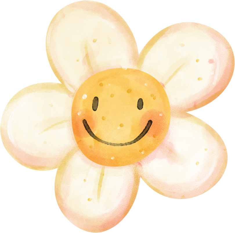 Cute smile daisy flower watercolor cartoon hand painting